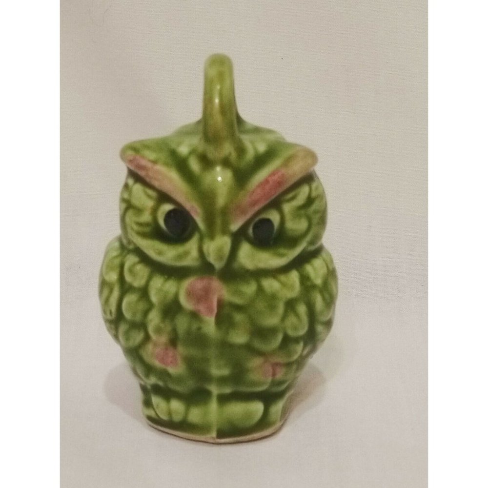 Vintage Green Pink Owl Salt Shaker Hanging Ceramic